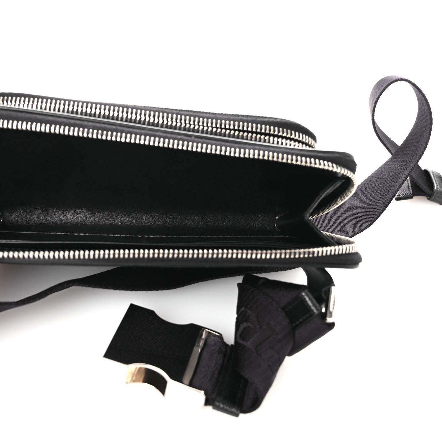 Prada Saffiano Travel Double Zip Crossbody Belt Bag Black 5 of 10
