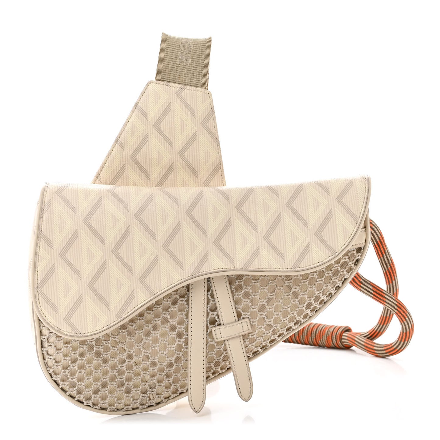 Coated Canvas Calfskin CD Diamond Nautic Mens Saddle Bag Ivory