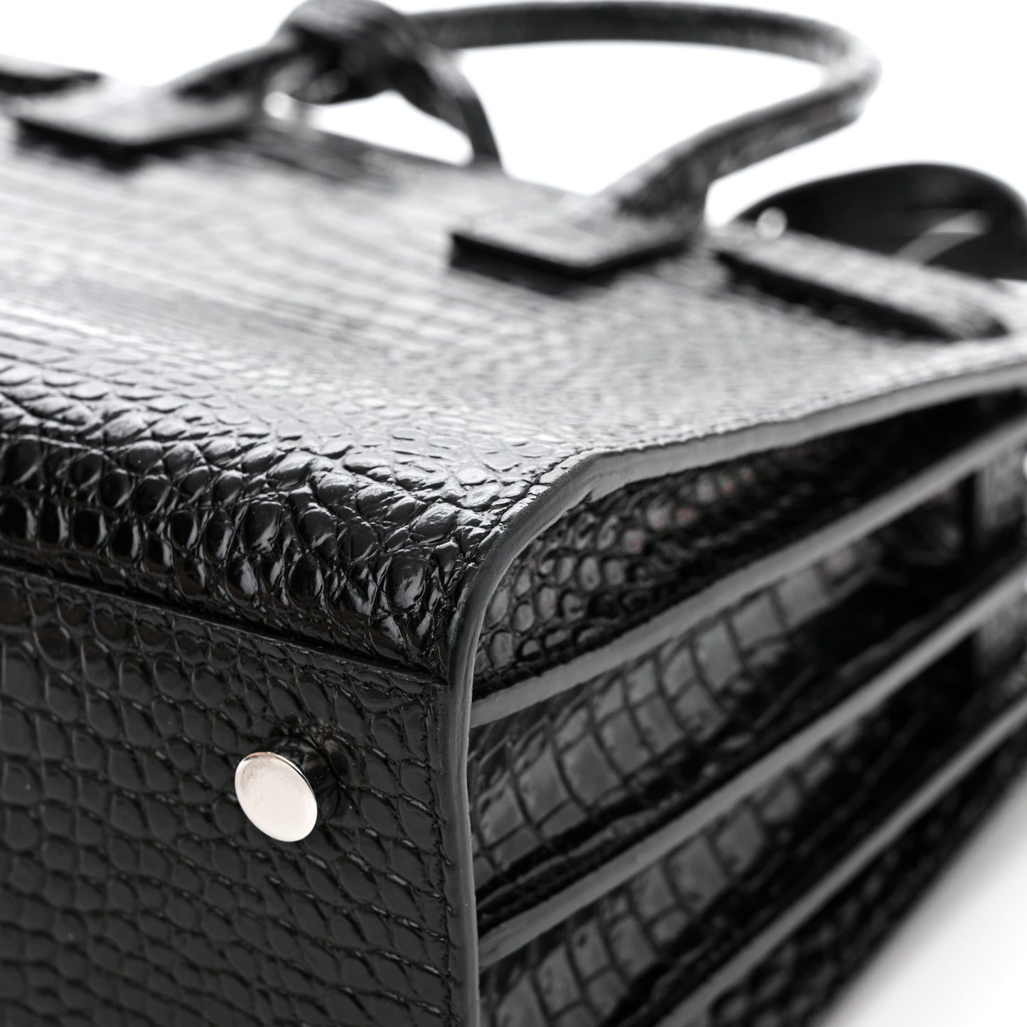Calfskin Crocodile Embossed Baby Sac De Jour Black
