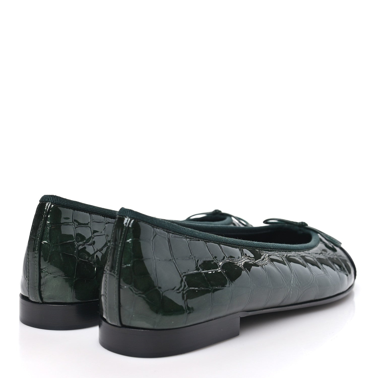 Chanel Patent Calfskin Crocodile Embossed Ballerina Flats 41 Dark Green Black 40 Dark Green Black 5 of 10