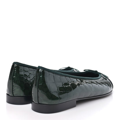 Chanel Patent Calfskin Crocodile Embossed Ballerina Flats 41 Dark Green Black 40 Dark Green Black 5 of 10