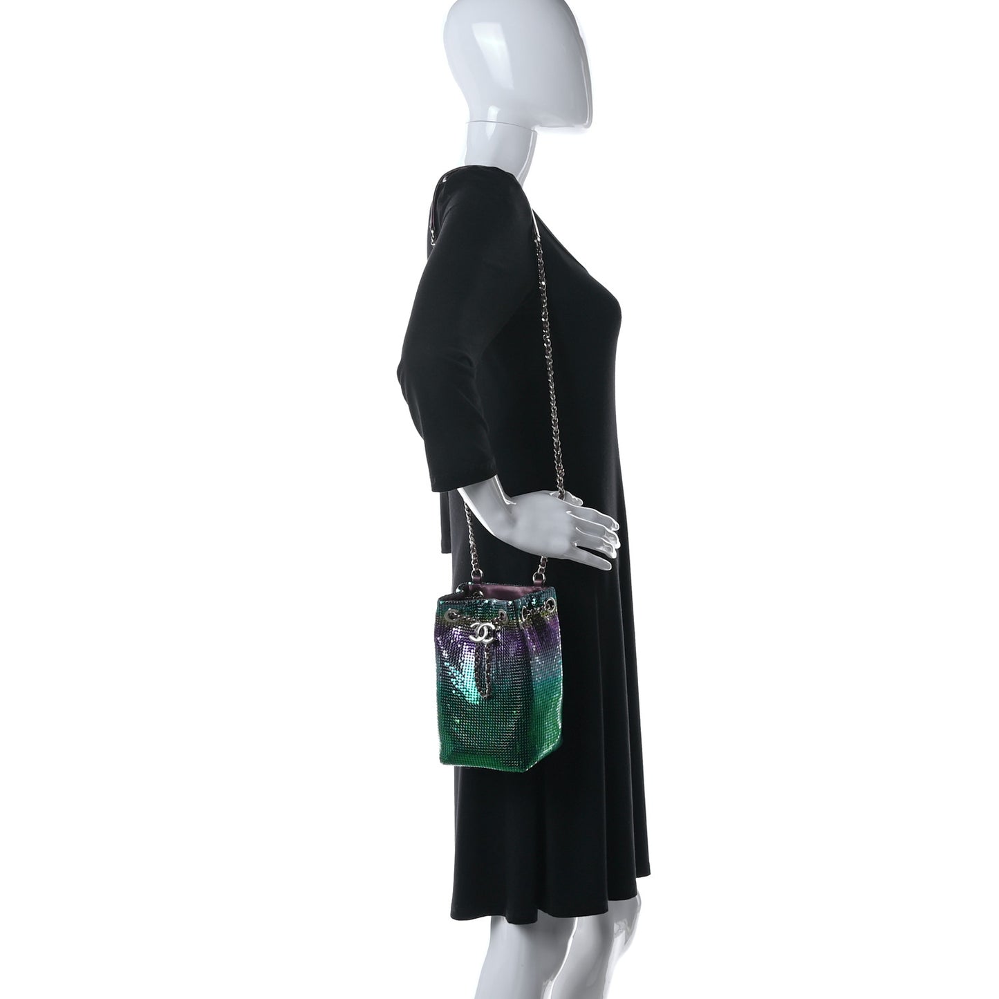 Faded Metallic Mesh Mini Bucket Bag Multicolor