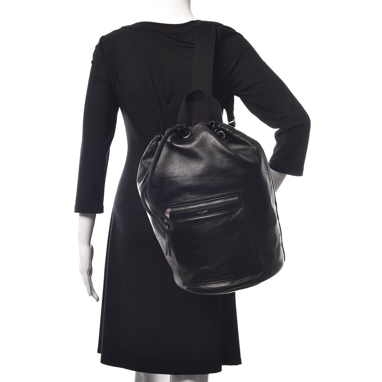 Smooth Calfskin City Sailor Drawstring Backpack Black