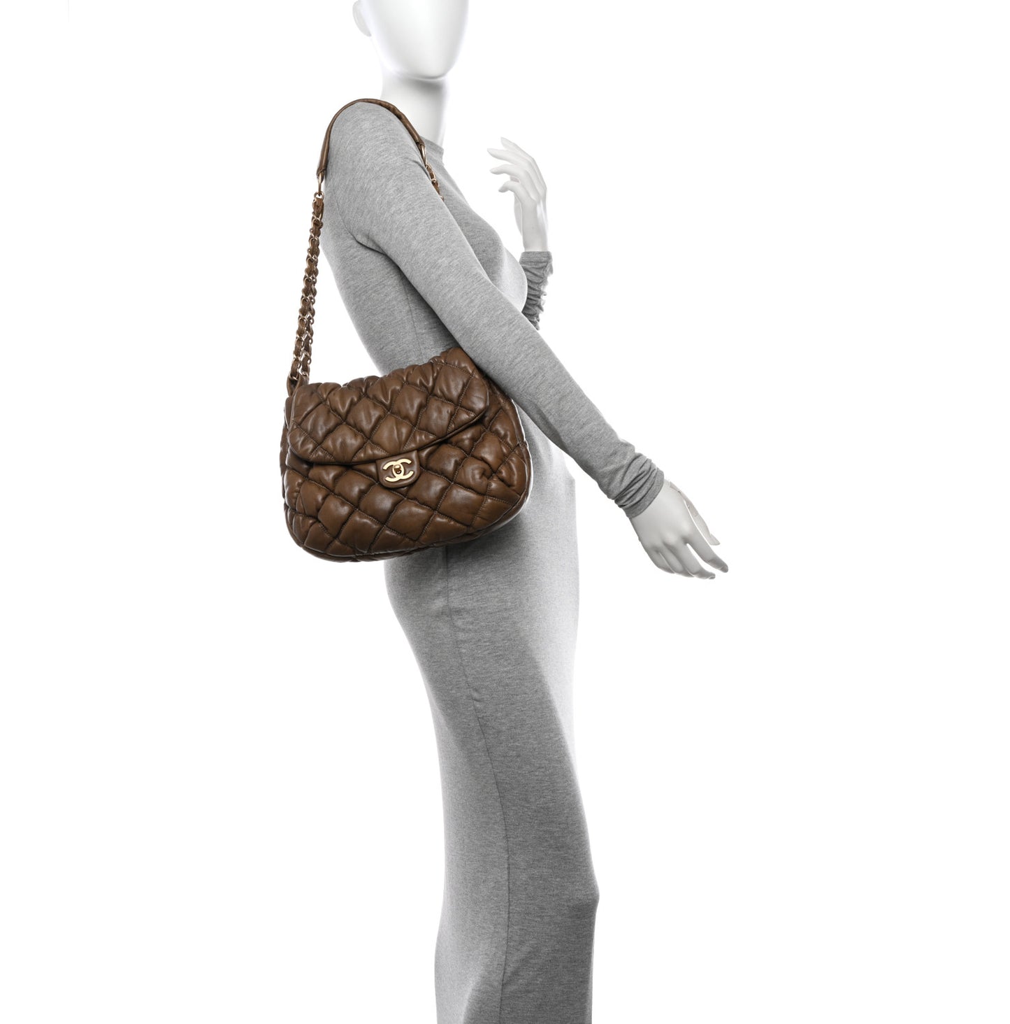 Lambskin Bubble Quilt Flap Brown
