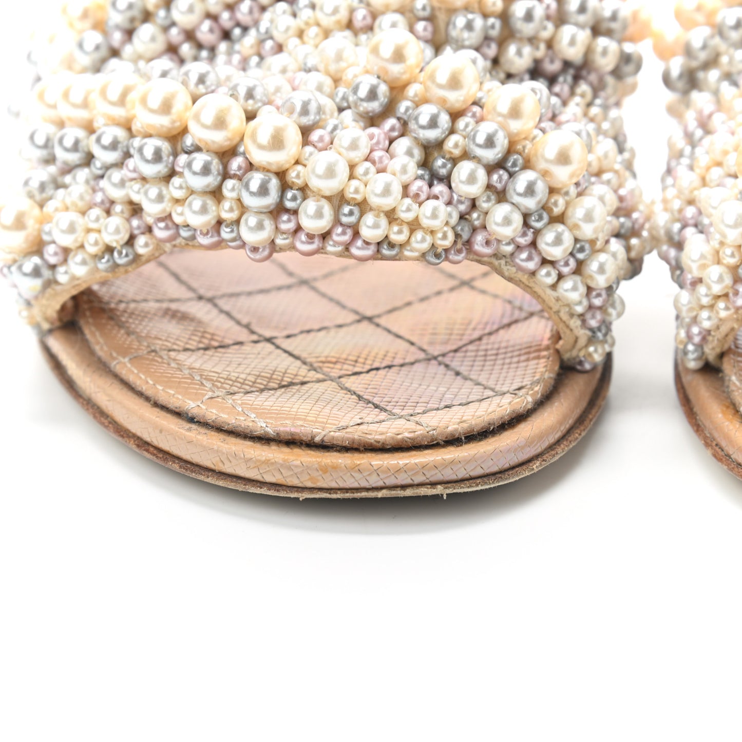 Fantasy Calfskin Pearl Cord CC Mules 35.5 Ivory