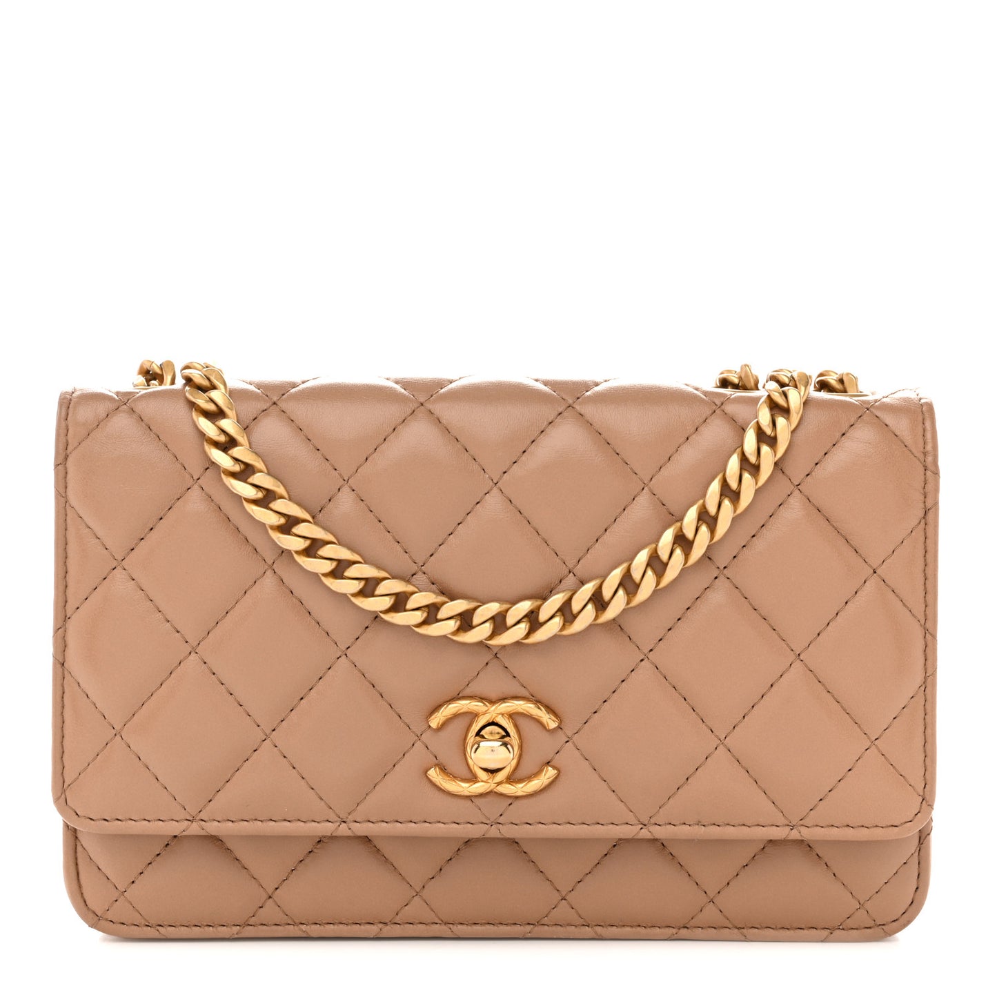 Calfskin Quilted Perfect Fit Wallet On Chain WOC Beige