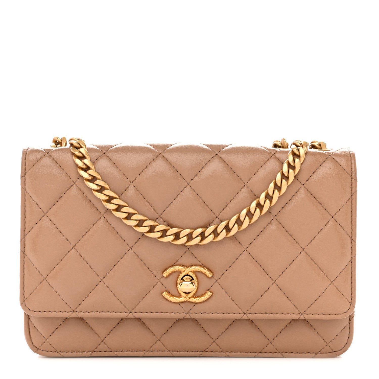 Chanel Calfskin Quilted Perfect Fit Wallet On Chain WOC Beige 1 of 16
