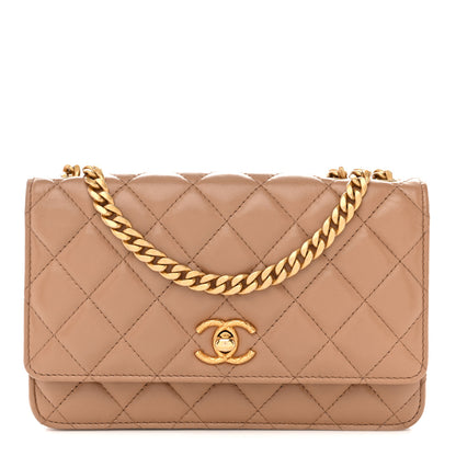 Chanel Calfskin Quilted Perfect Fit Wallet On Chain WOC Beige 1 of 16