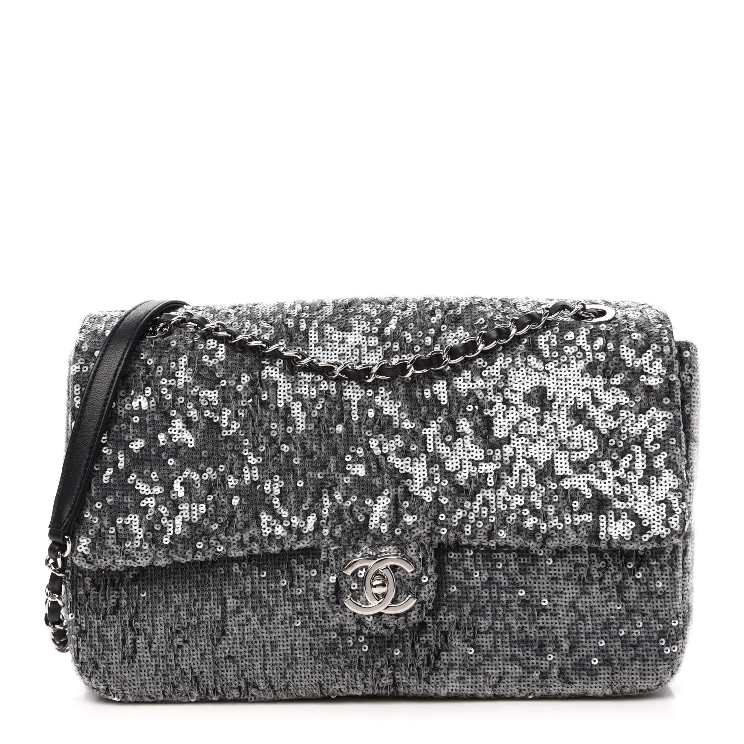 Chanel Sequin Jumbo Single Flap Silver 1 of 11