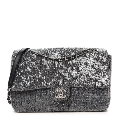 Chanel Sequin Jumbo Single Flap Silver 1 of 11