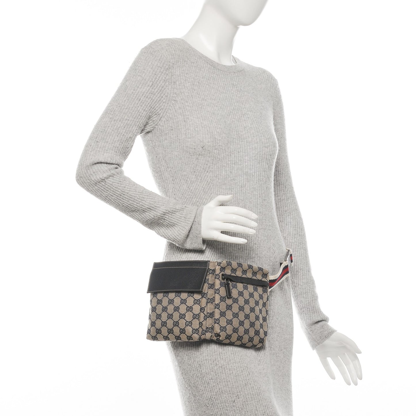 GG Monogram Web Double Pocket Belt Bag Navy