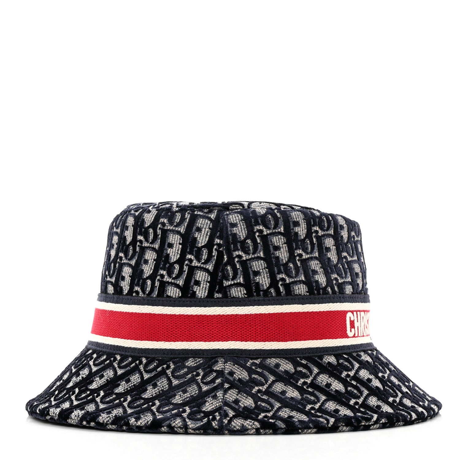 Christian Dior Velvet Oblique Large Brim Bucket Hat 57 Bleu Red 5 of 9