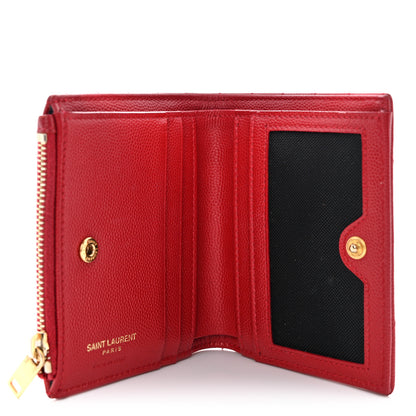 Saint Laurent Grain De Poudre Matelasse Chevron Monogram Zipped Card Case Rouge Eros 5 of 12