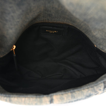 Saint Laurent Denim Quilted Medium Loulou Puffer Monogram Chain Satchel Blue Black 5 of 10