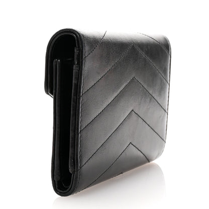 Chanel Calfskin Chevron Quilted Medal Flap Wallet Black 3 of 8