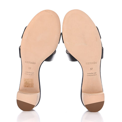Hermes Calfskin Oasis Sandals 37 Black 5 of 11