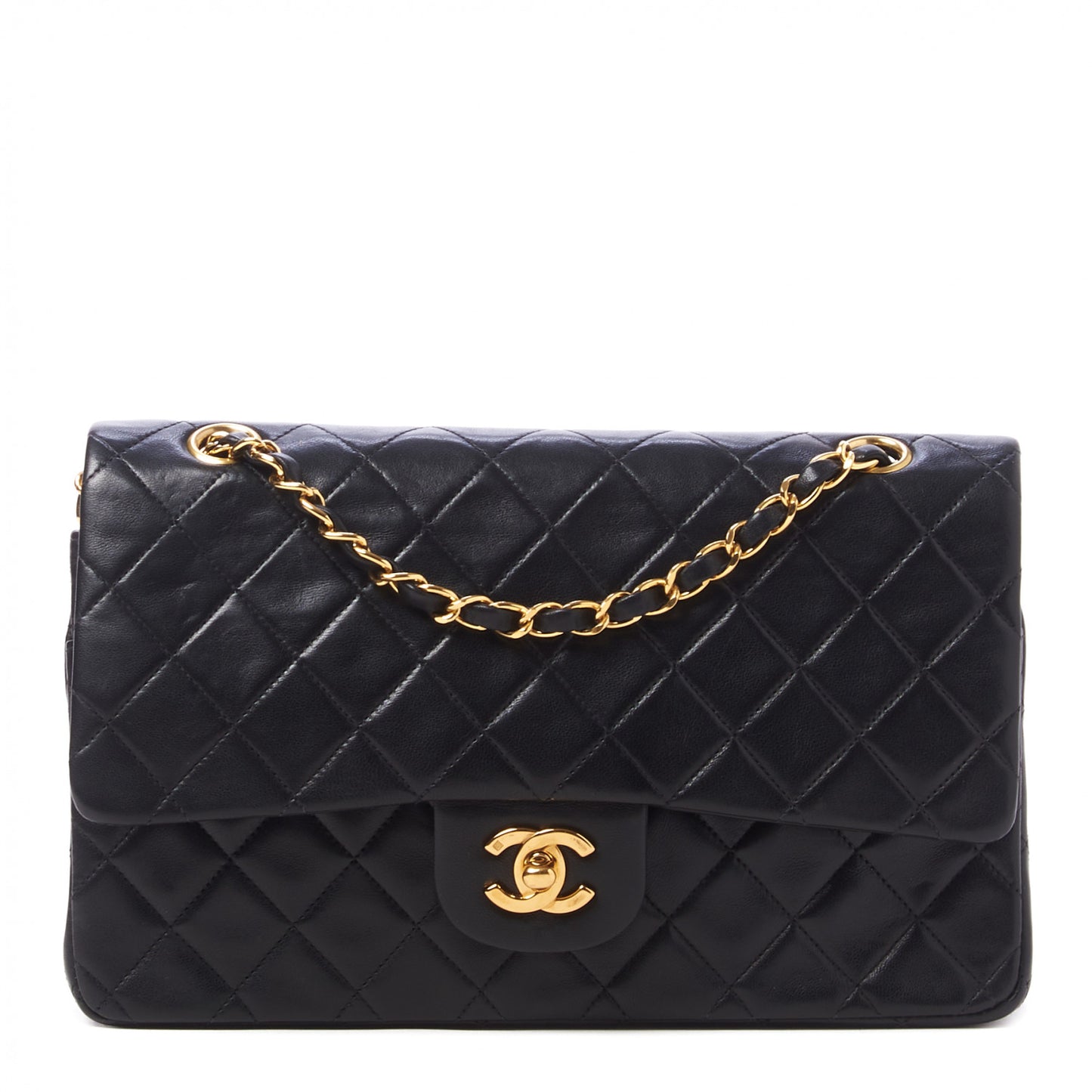 Lambskin Quilted Medium Double Flap Black