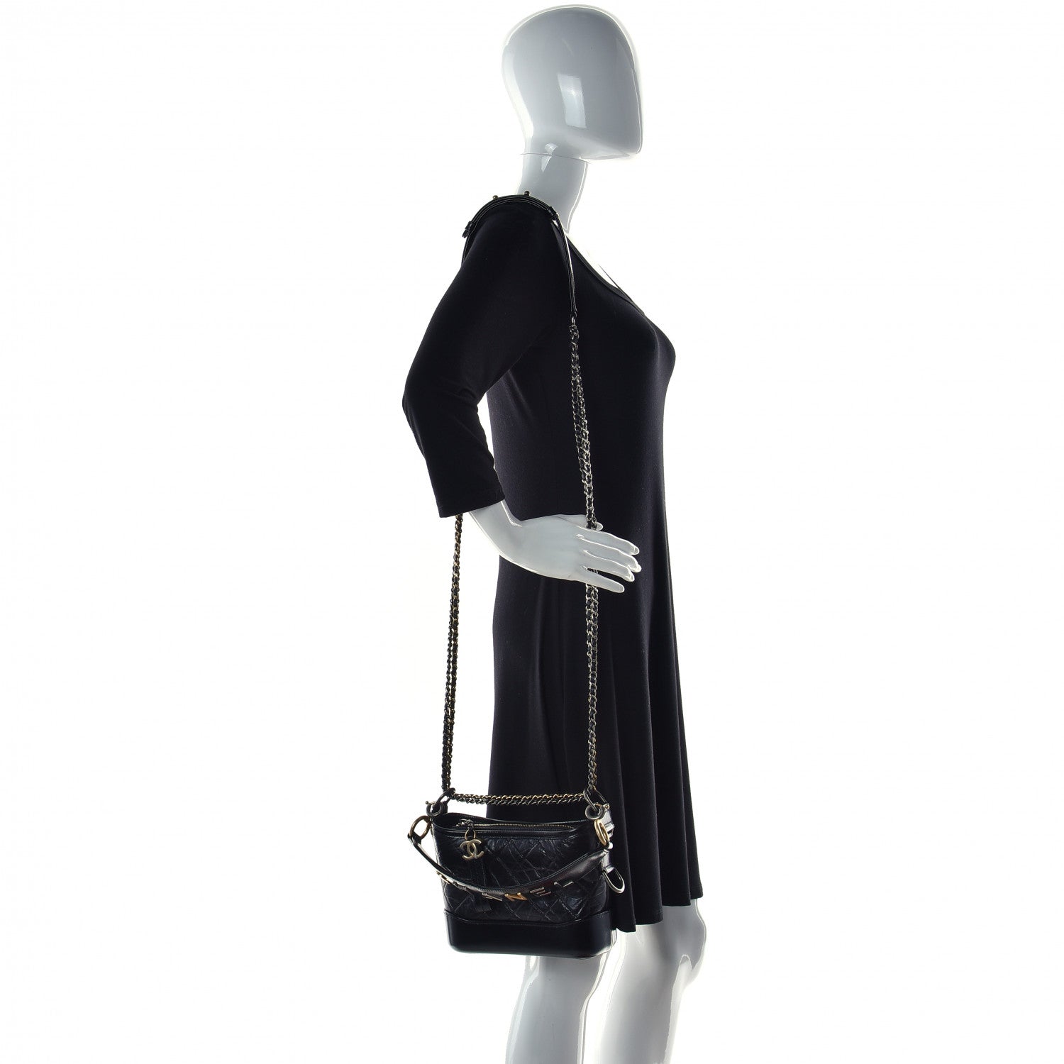 Chanel Aged Calfskin Quilted Small Gabrielle Logo Hobo Black 2 of 9