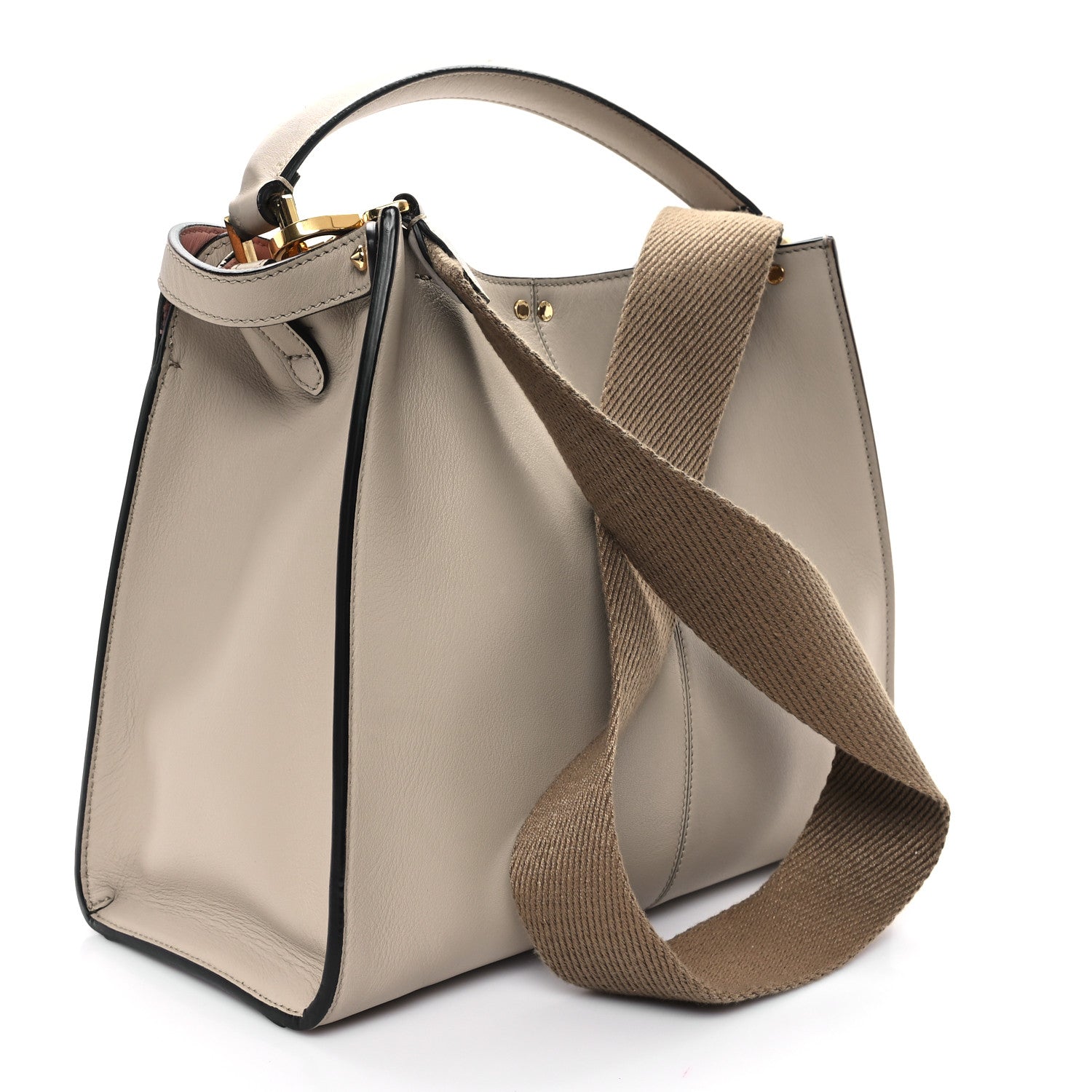 Fendi Vitello Seta Glazed Fabric FF 1974 Medium Peekaboo X-Lite Nuvola Mogano Panna 3 of 11