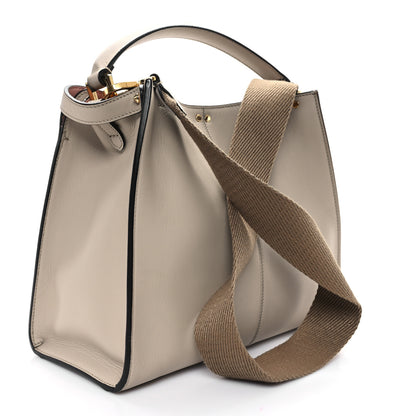 Fendi Vitello Seta Glazed Fabric FF 1974 Medium Peekaboo X-Lite Nuvola Mogano Panna 3 of 11