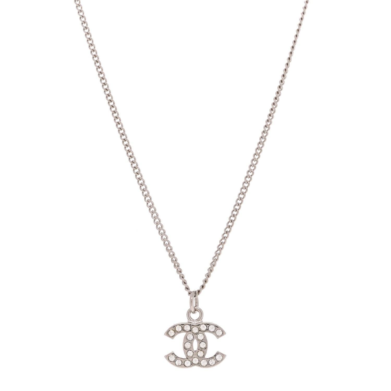 Chanel Crystal Timeless CC Necklace Silver 1 of 6