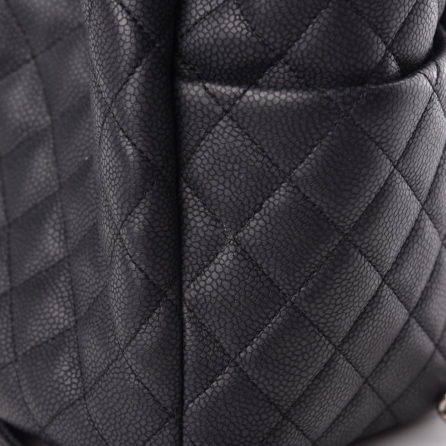 Caviar Flat Quilted CC Chain Bucket Drawstring Bag Black