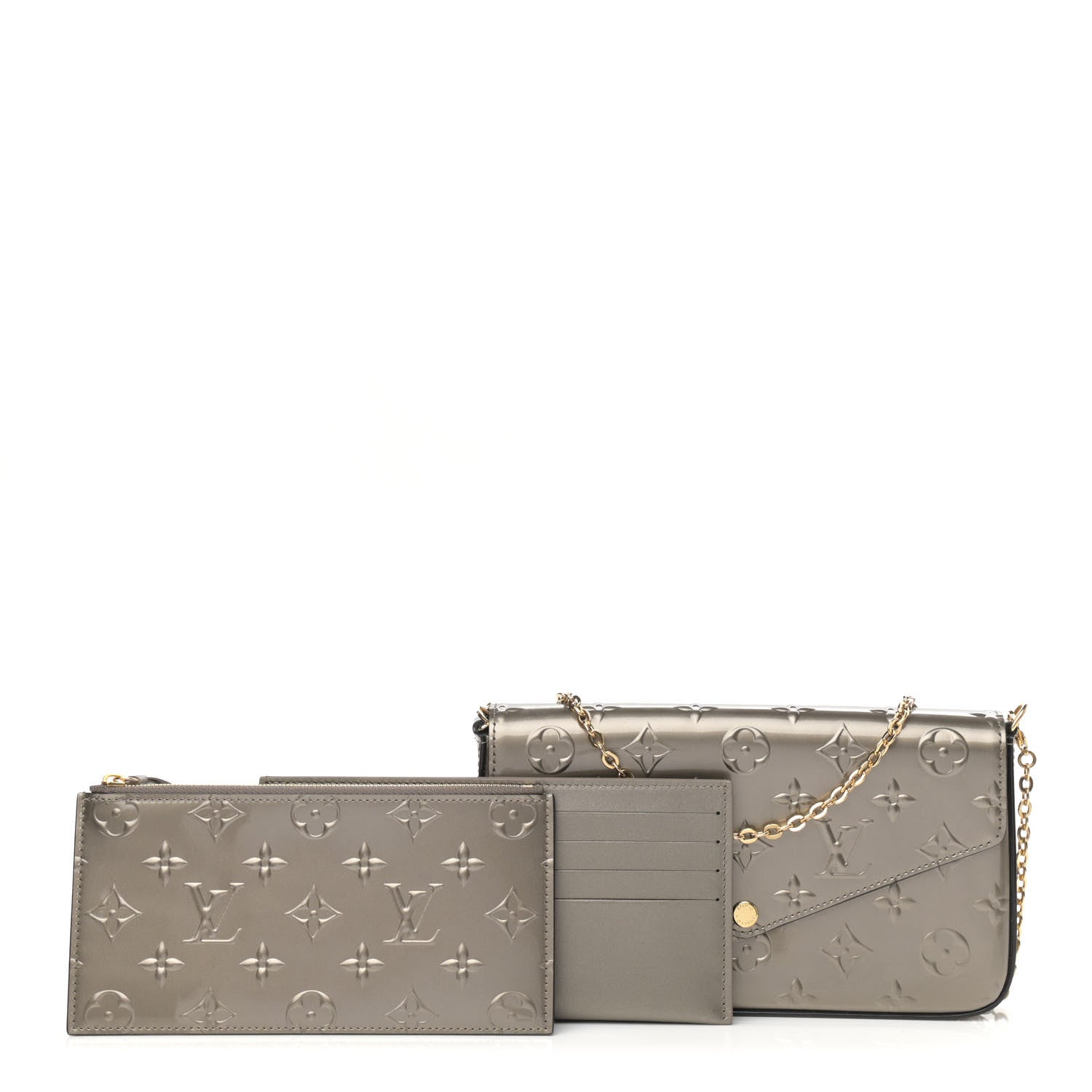 Louis Vuitton Vernis Felicie Pochette Chain Wallet Champagne Metallise 1 of 12
