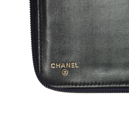 Chanel Lambskin Camellia Embossed Zip Around Organizer Wallet Navy 6 of 12