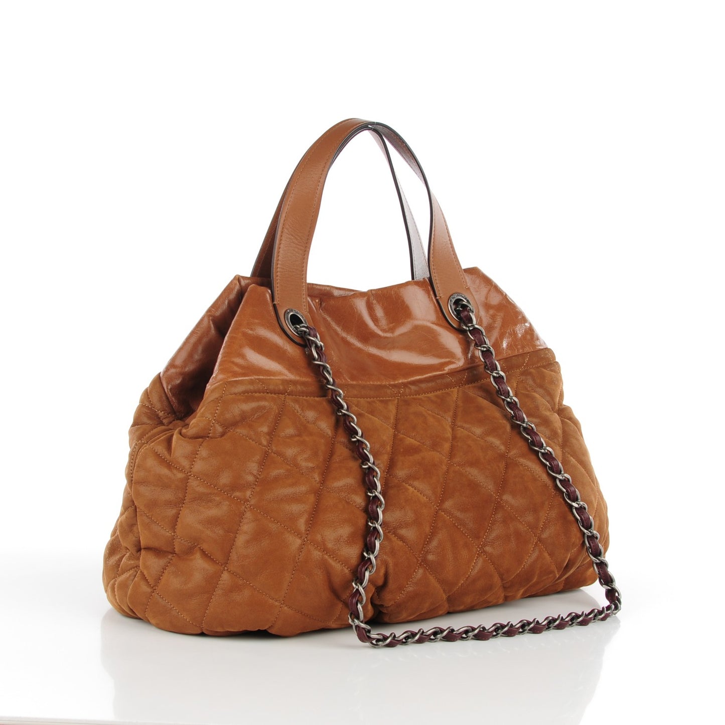 Iridescent Calfskin Quilted Large In The Mix Tote Light Brown