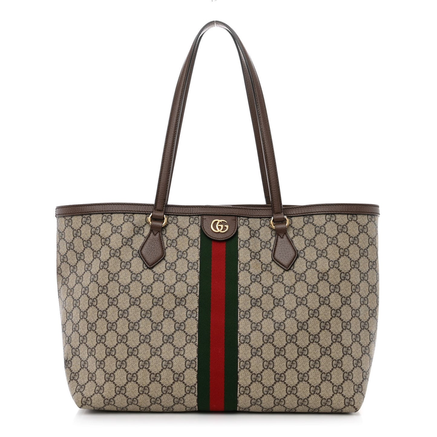 GG Supreme Monogram Textured Calfskin Web Medium Ophidia Shopping Tote Beige Ebony New Acero