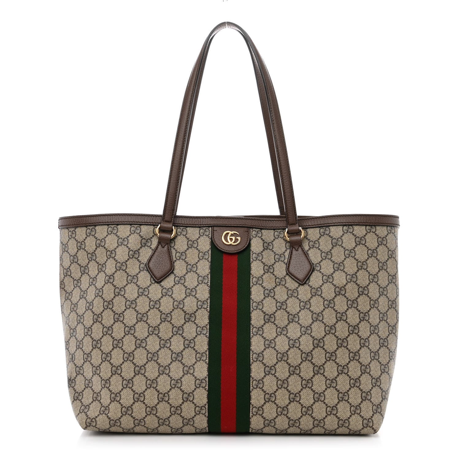 Gucci GG Supreme Monogram Textured Calfskin Web Medium Ophidia Shopping Tote Beige Ebony New Acero 1 of 10