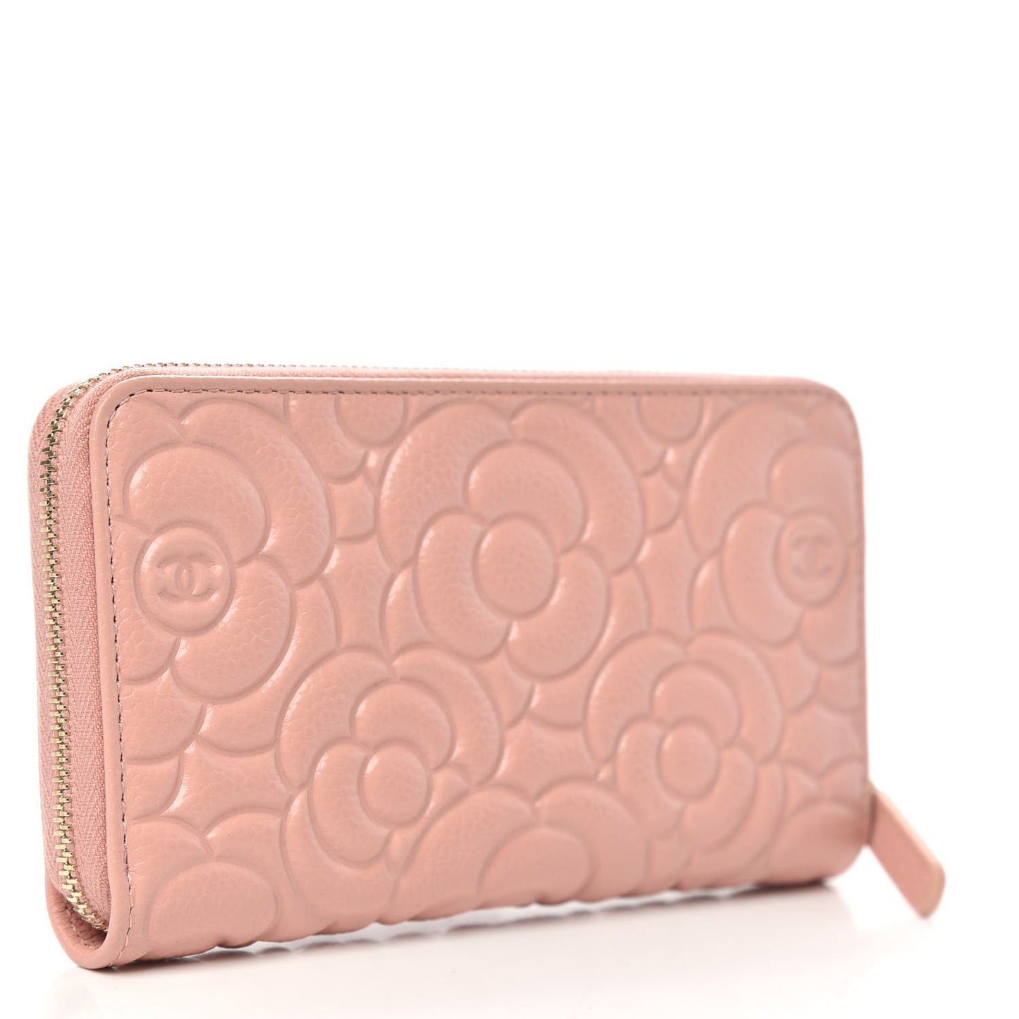 Caviar Camellia Embossed Medium Zip Around Wallet Light Pink