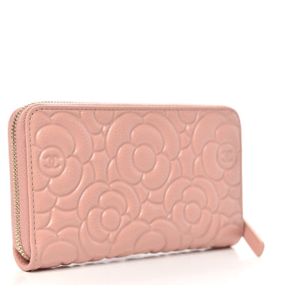Chanel Caviar Camellia Embossed Medium Zip Around Wallet Light Pink 3 of 11