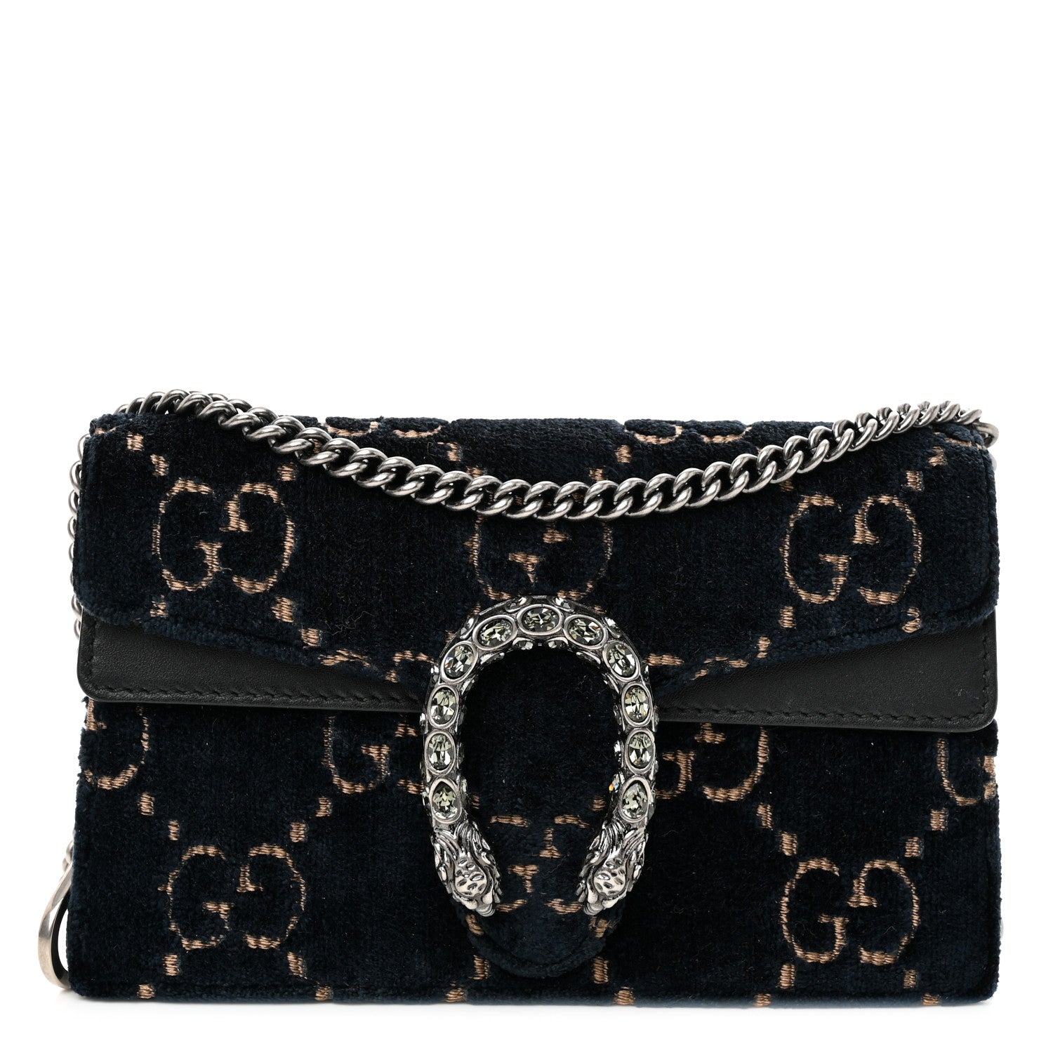 Gucci Velvet GG Monogram Super Mini Dionysus Shoulder Bag Blue Beige Black 1 of 10