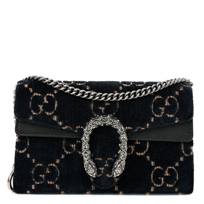 Gucci Velvet GG Monogram Super Mini Dionysus Shoulder Bag Blue Beige Black 1 of 10