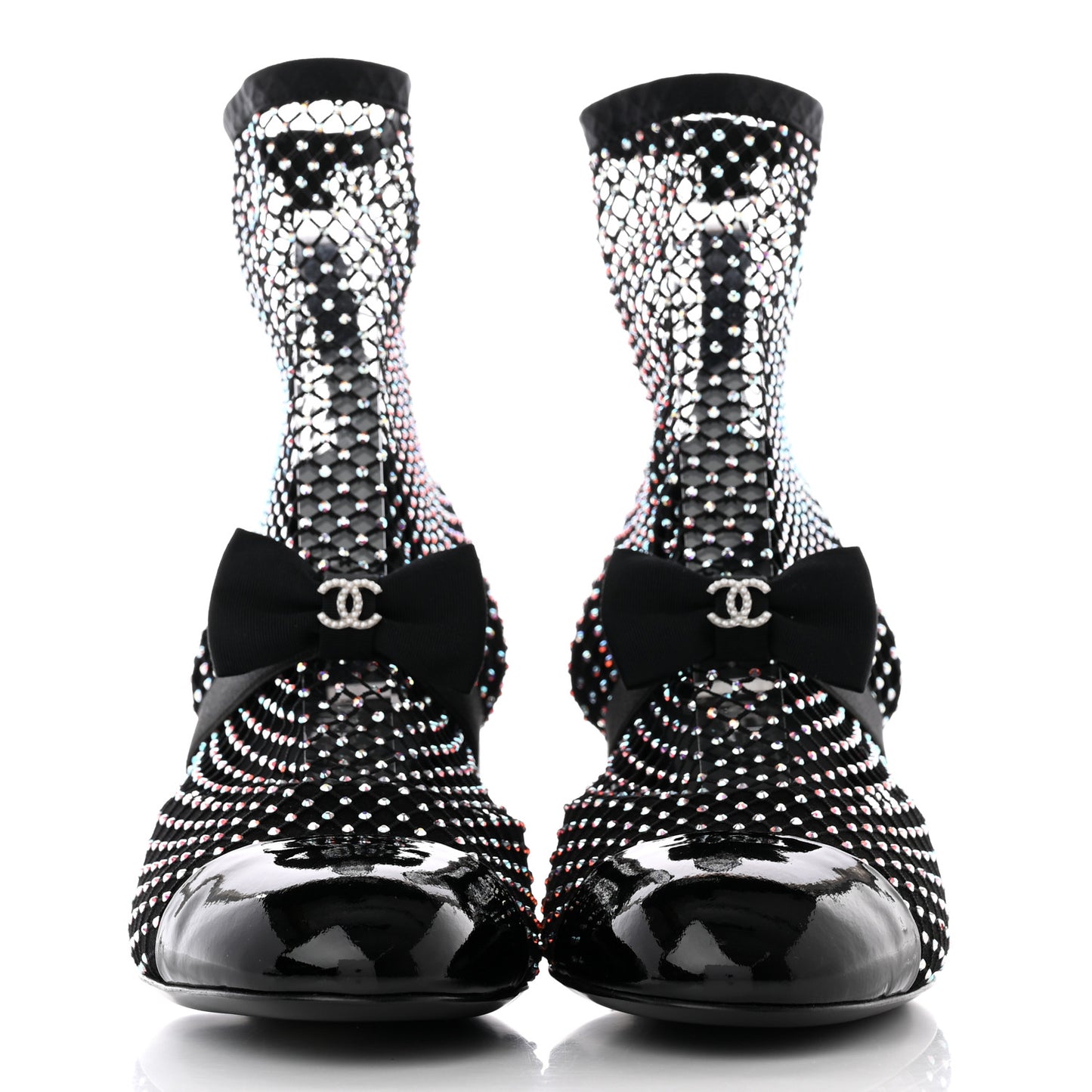 Resille Strass Kid Suede Patent Mary Jane Short Boots 39.5 Black