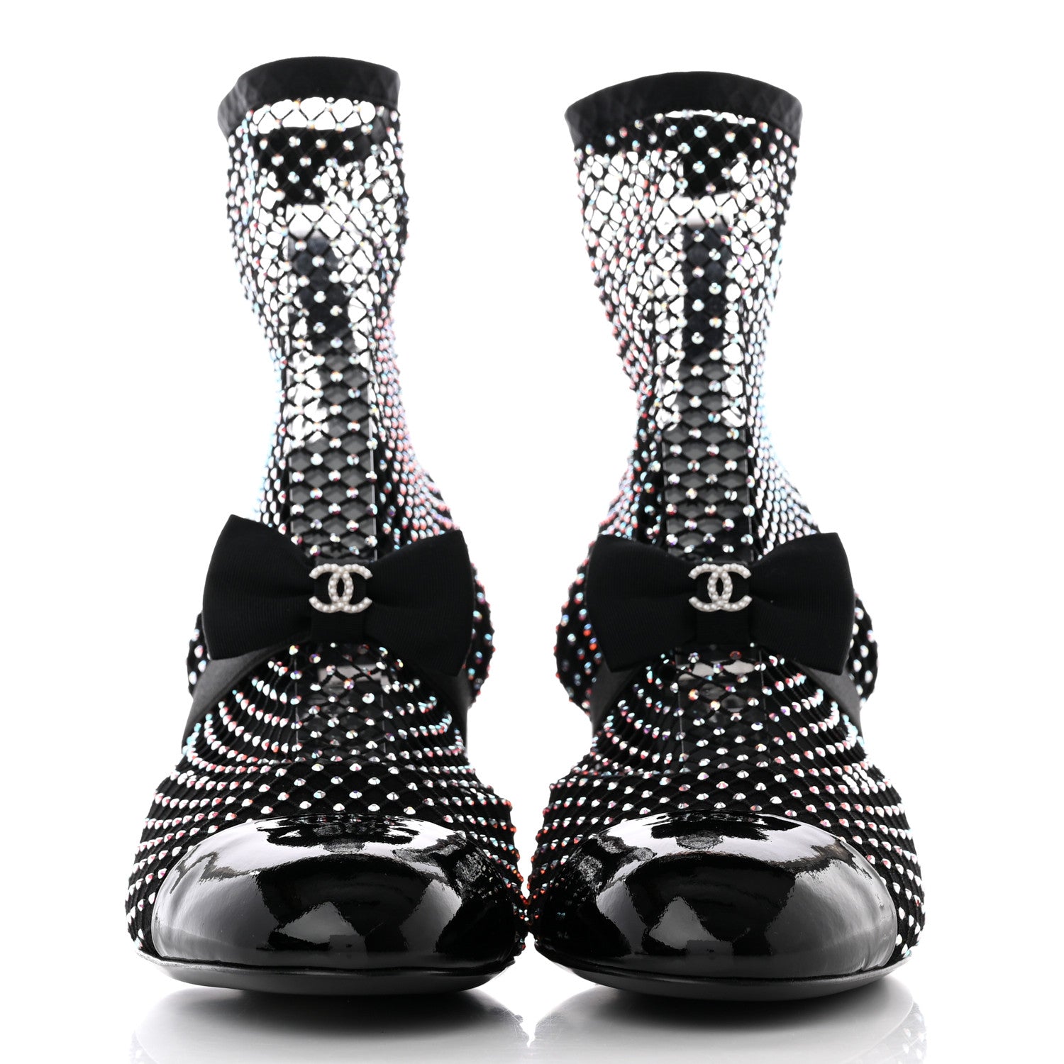 Chanel Resille Strass Kid Suede Patent Mary Jane Short Boots 39.5 Black 2 of 11