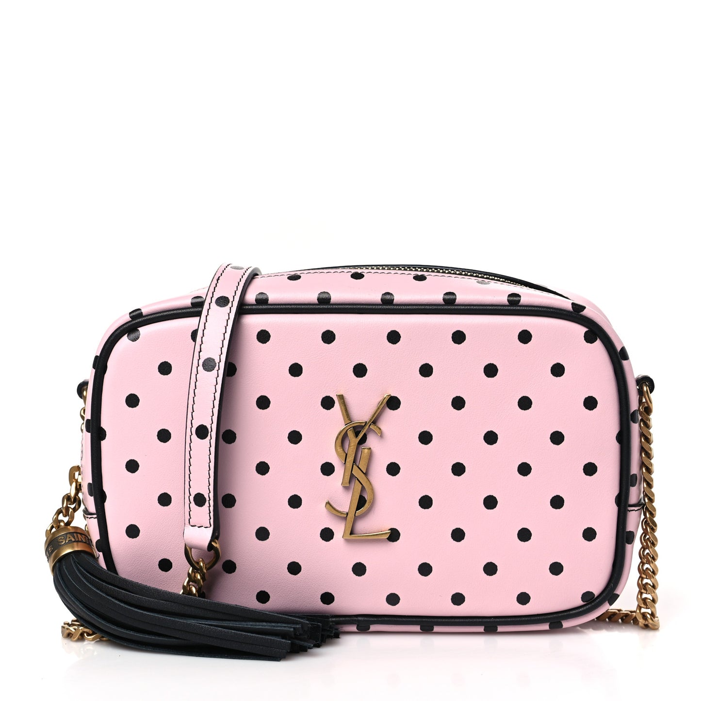 Calfskin Printed Polka Dot Mini Lou Camera Bag Pink Black