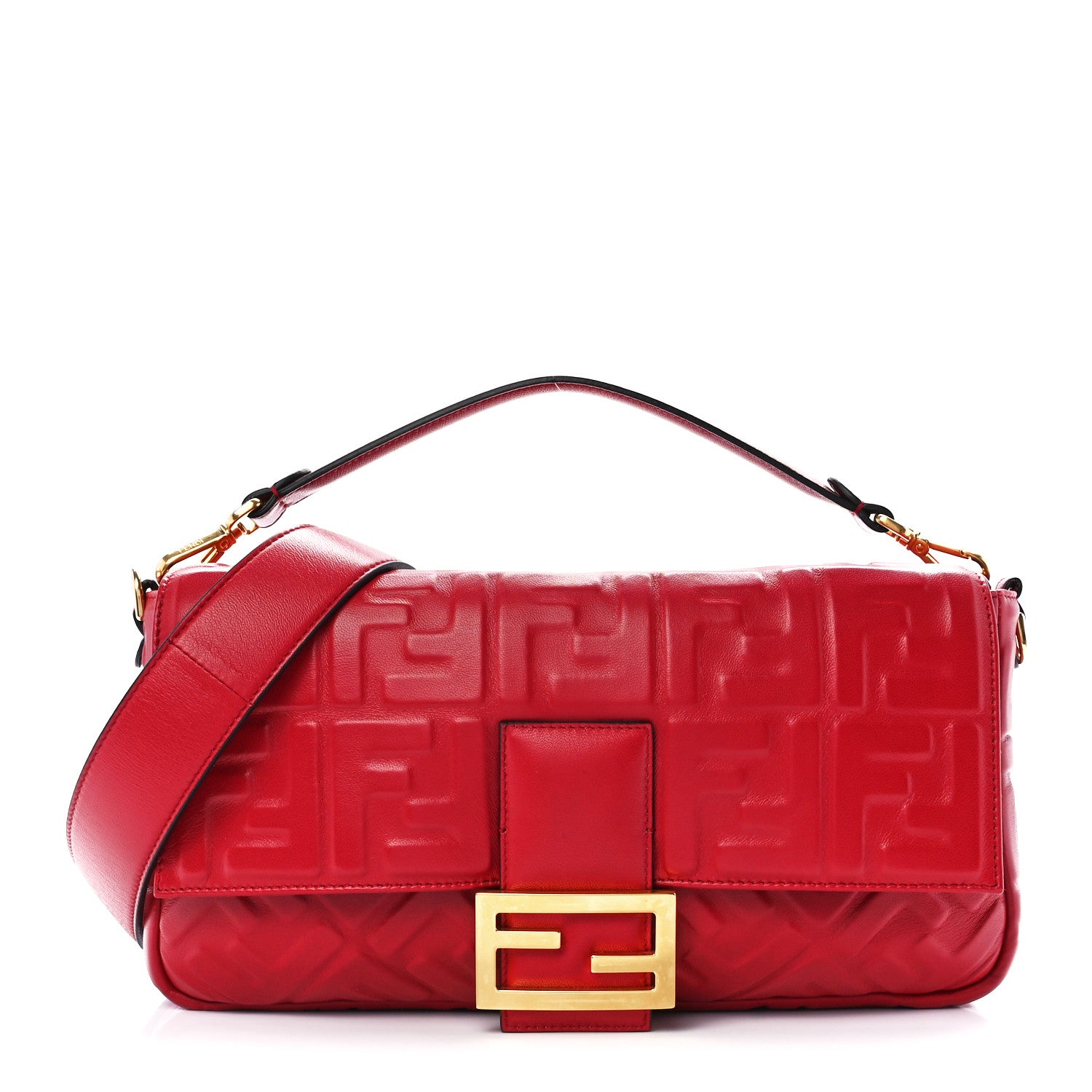 Fendi Nappa FF 1974 Embossed Large Baguette Fragola 1 of 14