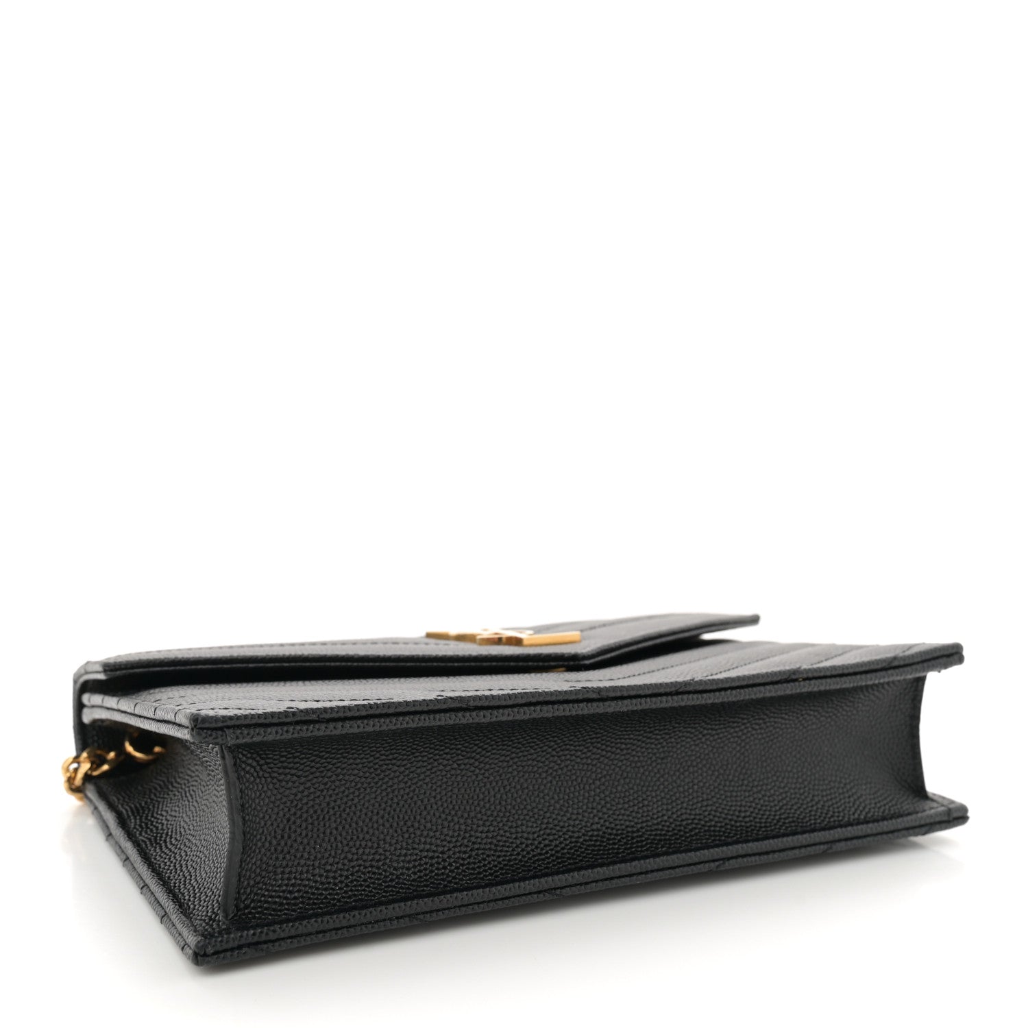 Saint Laurent Grain De Poudre Matelasse Chevron Monogram Envelope Chain Wallet Black 4 of 11