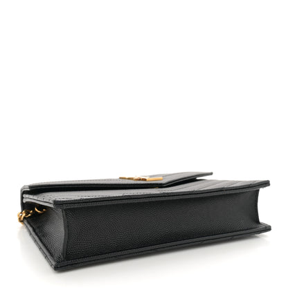 Saint Laurent Grain De Poudre Matelasse Chevron Monogram Envelope Chain Wallet Black 4 of 11
