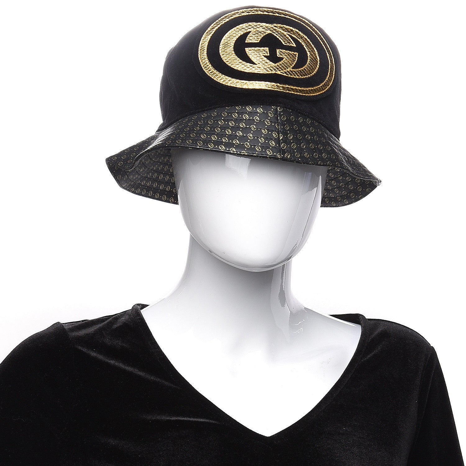 Gucci X DAPPER DAN Velvet Nappa Ayers GG Micro Monogram Fedora S Black 2 of 6