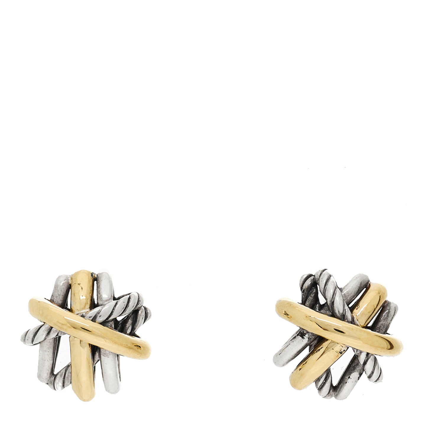 Sterling Silver 18K Yellow Gold Crossover Stud Earrings