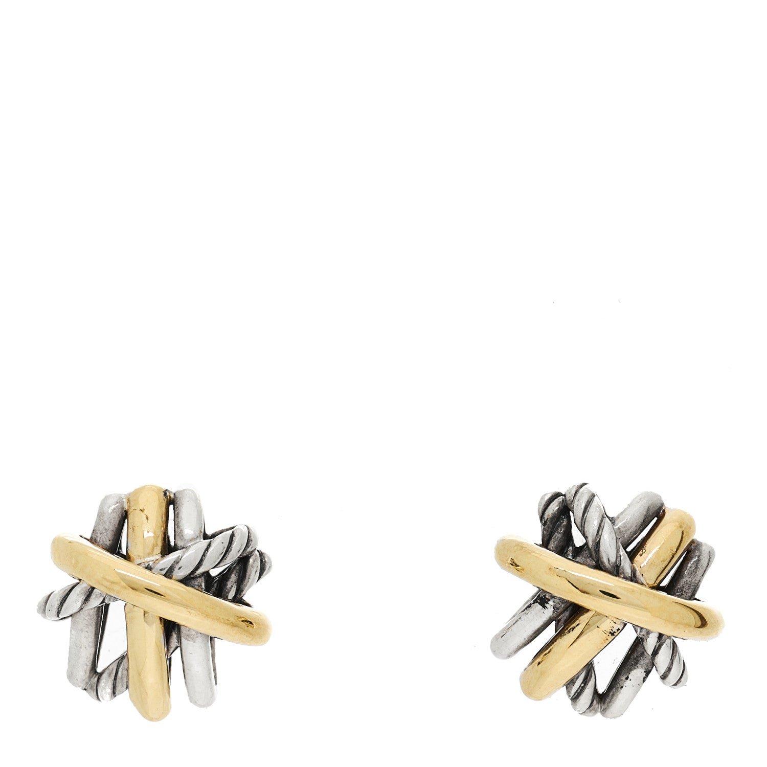 David Yurman Sterling Silver 18K Yellow Gold Crossover Stud Earrings 1 of 4