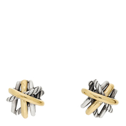 David Yurman Sterling Silver 18K Yellow Gold Crossover Stud Earrings 1 of 4