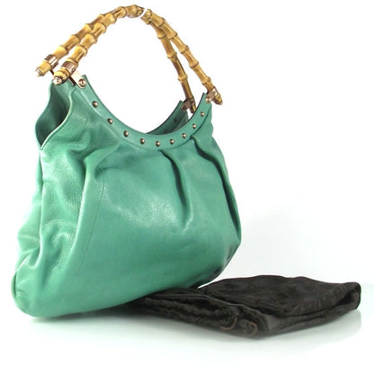 Gucci Leather Bamboo Handle Tote Mint Green 3 of 10