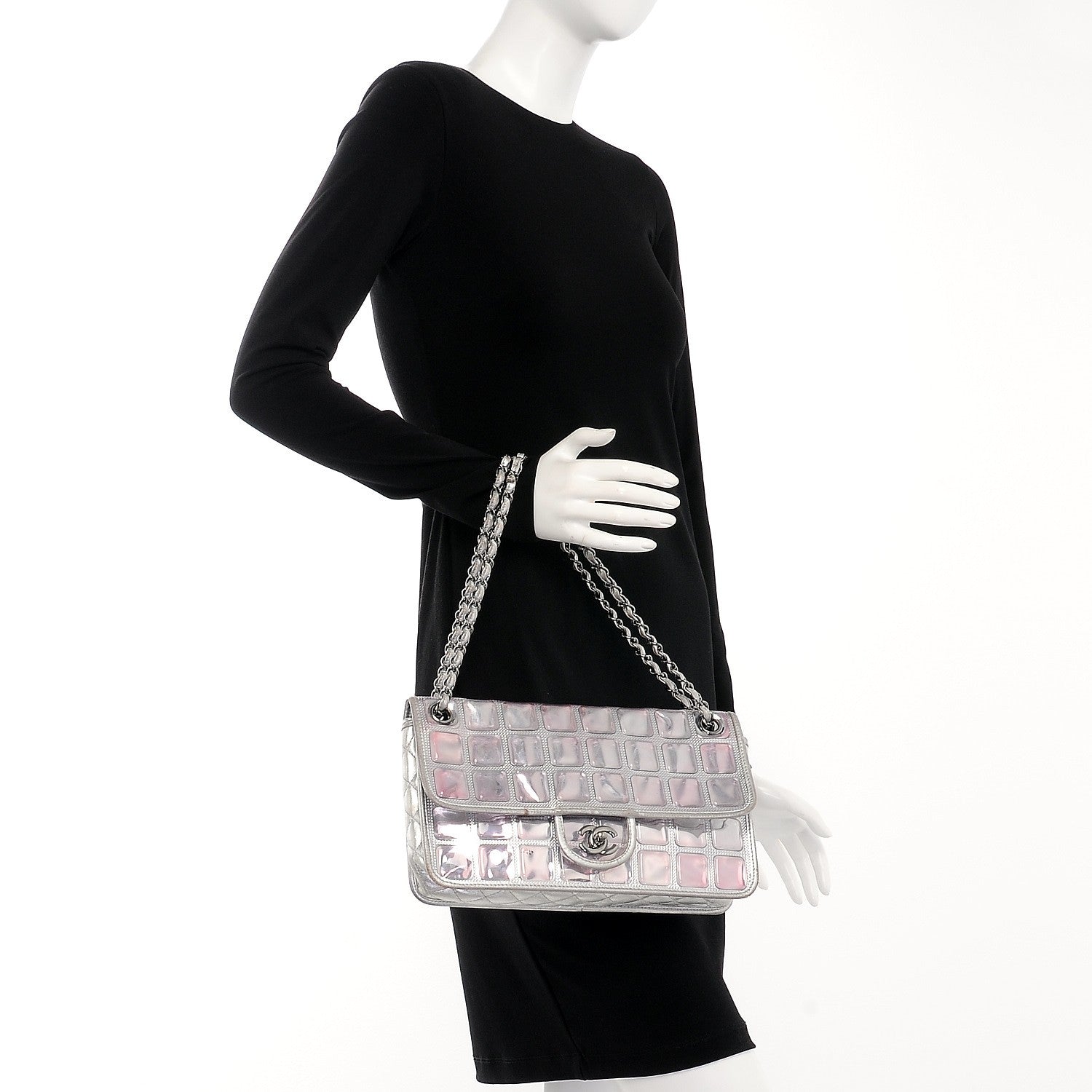 Chanel Vinyl Large Ice Cube Flap Silver 2 of 15