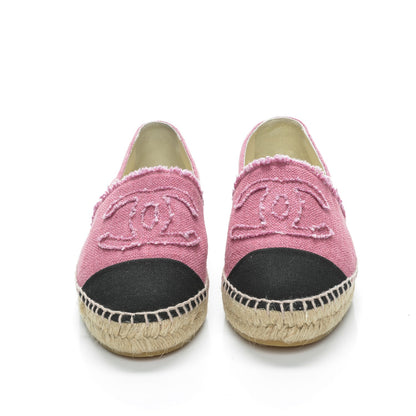 Chanel Linen CC Espadrilles 38 Pink Black 2 of 8