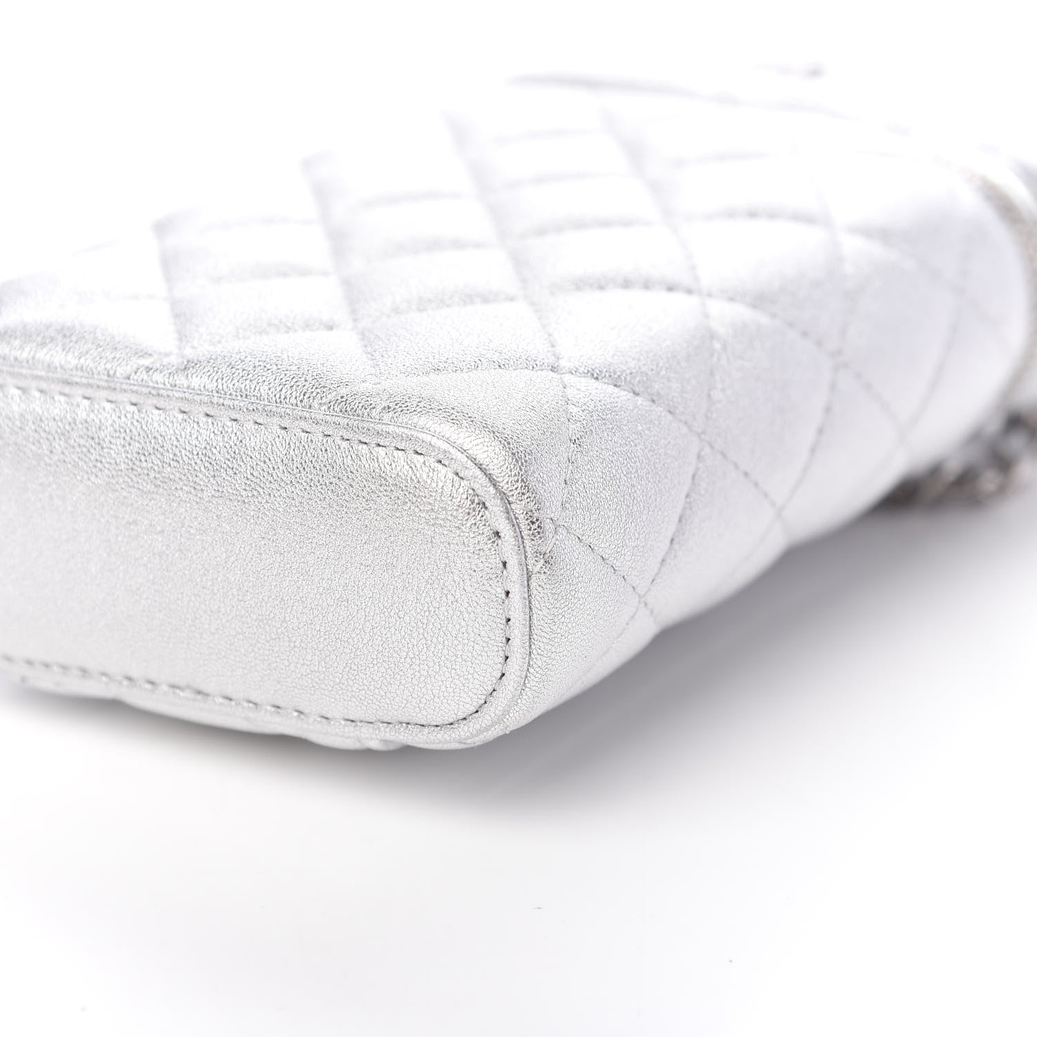 Chanel Metallic Lambskin Quilted Phone Holder With Chain Silver 9 of 10