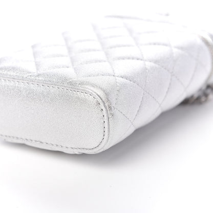 Chanel Metallic Lambskin Quilted Phone Holder With Chain Silver 9 of 10